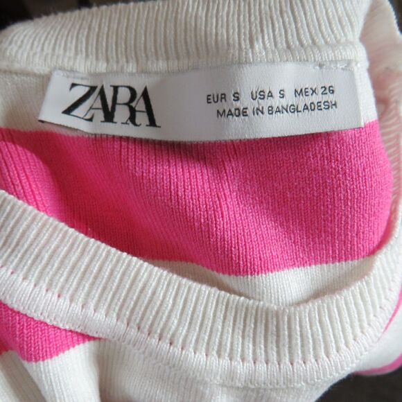 Zara Pink And White Striped Lightweight Knit Cropped Tank Top Size Small - Picture 2 of 7